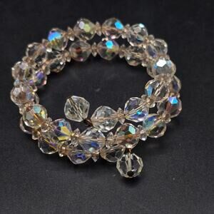 Aurora Borealis Glass Beaded Wrap Bracelet Vintage AB VIntage Jewelryu